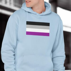 asexual hoodie in blue male model